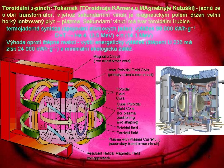 Toroidální z-pinch: Tokamak (TOroidnaja KAmera a MAgnetnyje Katuški) - jedná se o obří transformátor,