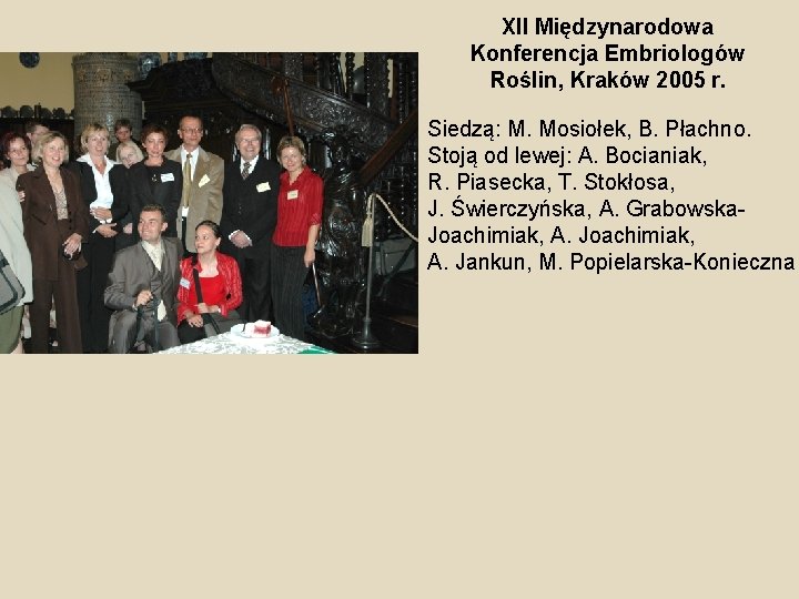 XII Międzynarodowa Konferencja Embriologów Roślin, Kraków 2005 r. Siedzą: M. Mosiołek, B. Płachno. Stoją