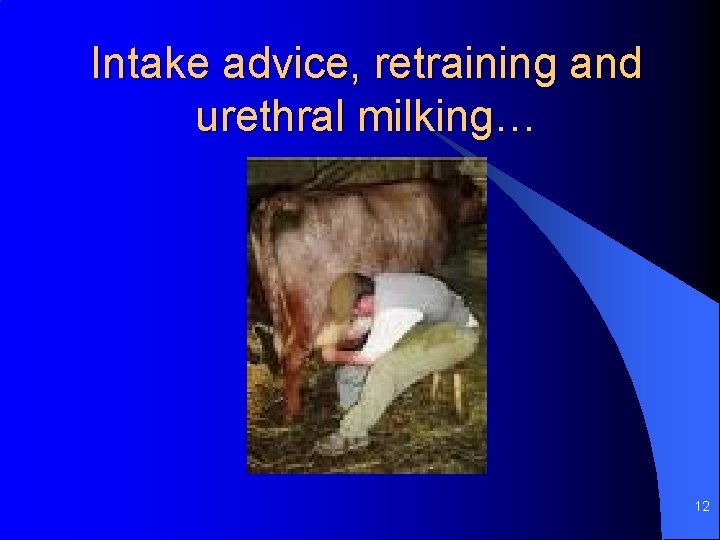 Intake advice, retraining and urethral milking… 12 
