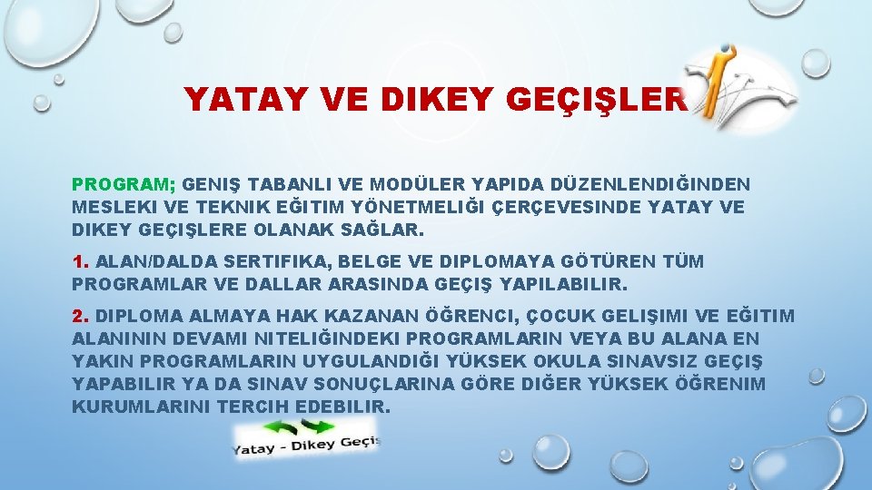 YATAY VE DIKEY GEÇIŞLER PROGRAM; GENIŞ TABANLI VE MODÜLER YAPIDA DÜZENLENDIĞINDEN MESLEKI VE TEKNIK