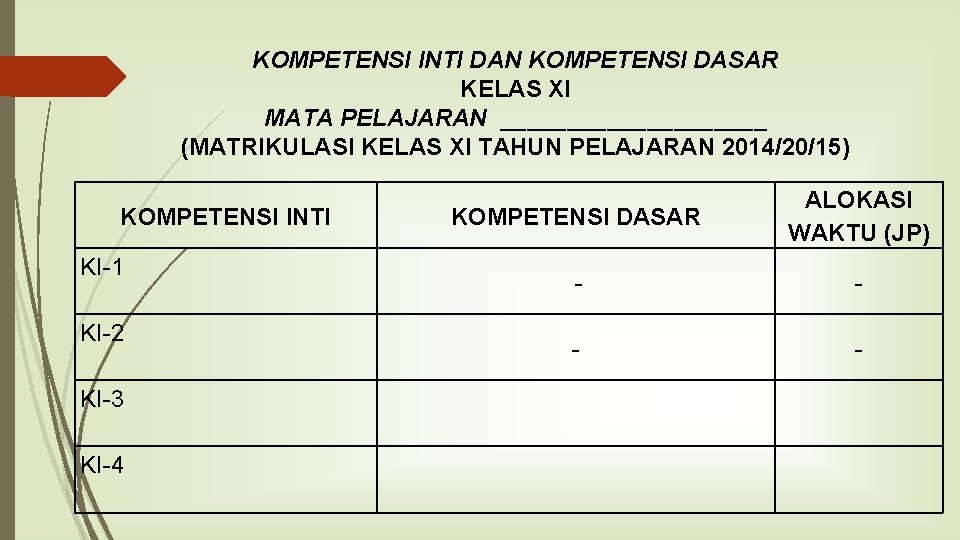 KOMPETENSI INTI DAN KOMPETENSI DASAR KELAS XI MATA PELAJARAN __________ (MATRIKULASI KELAS XI TAHUN KOMPETENSI INTI DAN KOMPETENSI DASAR KELAS XI MATA PELAJARAN __________ (MATRIKULASI KELAS XI TAHUN