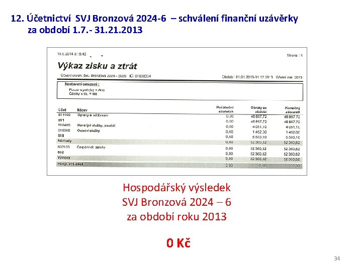 12. Účetnictví SVJ Bronzová 2024 -6 – schválení finanční uzávěrky za období 1. 7.