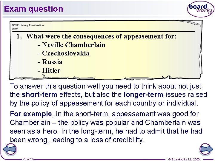 Exam question 1. What were the consequences of appeasement for: - Neville Chamberlain -