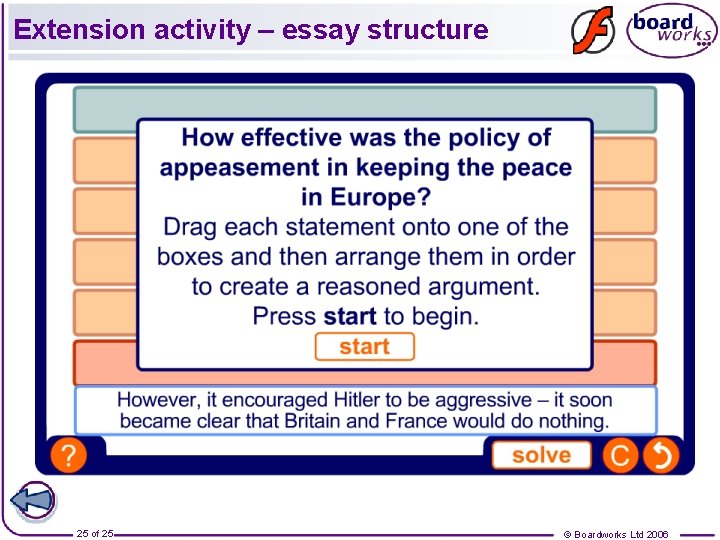 Extension activity – essay structure 25 of 25 © Boardworks Ltd 2006 