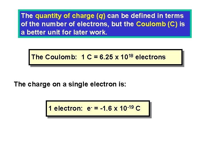 The quantity of charge (q) can be defined in terms of the number of