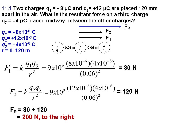 11. 1 Two charges q 1 = - 8 μC and q 2= +12