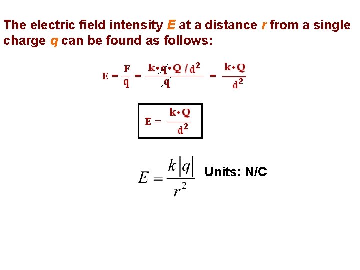 The electric field intensity E at a distance r from a single charge q