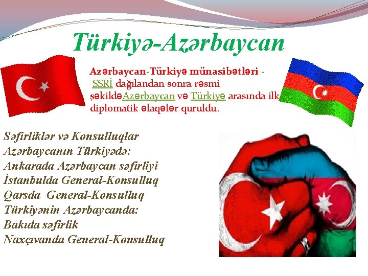 Türkiyə-Azərbaycan-Türkiyə münasibətləri SSRİ dağılandan sonra rəsmi şəkildəAzərbaycan və Türkiyə arasında ilk diplomatik əlaqələr quruldu.