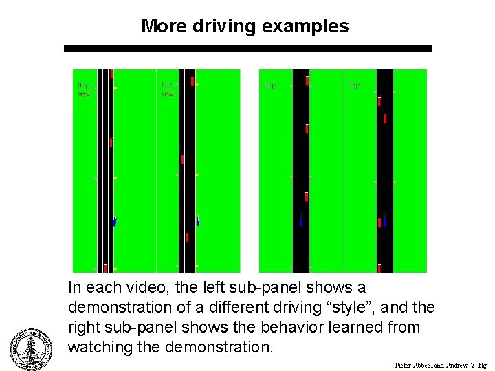 More driving examples In each video, the left sub-panel shows a demonstration of a