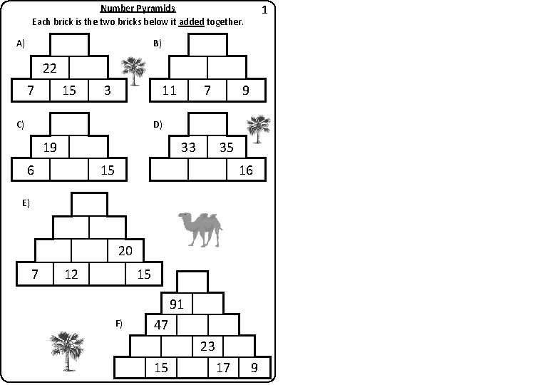 1 Number Pyramids Each brick is the two bricks below it added together. A)