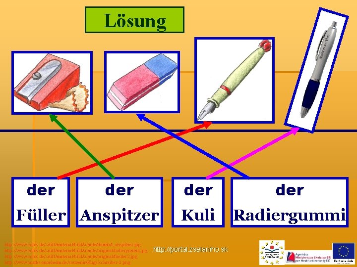 Lösung _der __ Füller Anspitzer http: //www. nibis. de/~niff/material/bild/schule/thumb/t_anspitzer. jpg http: //www. nibis. de/~niff/material/bild/schule/original/radiergummi.