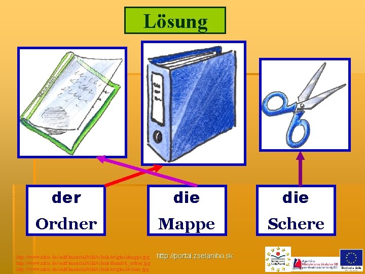 Lösung _der __ _die __ Ordner Mappe Schere http: //www. nibis. de/~niff/material/bild/schule/original/mappe. jpg http: