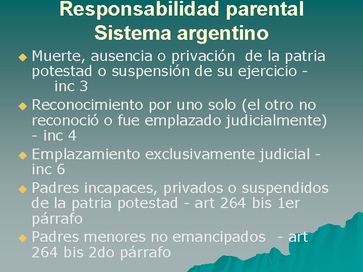 Responsabilidad parental Sistema argentino Muerte, ausencia o privación de la patria potestad o suspensión