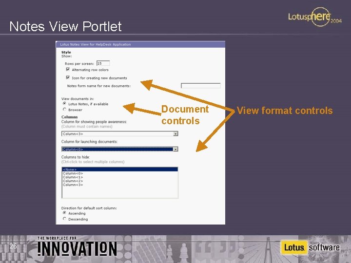 Notes View Portlet Document controls 26 View format controls 