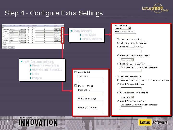 Step 4 - Configure Extra Settings §Form options 4 Field types 4 Display options
