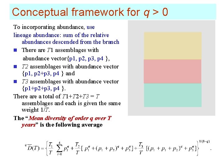 Conceptual framework for q > 0 To incorporating abundance, use lineage abundance: sum of