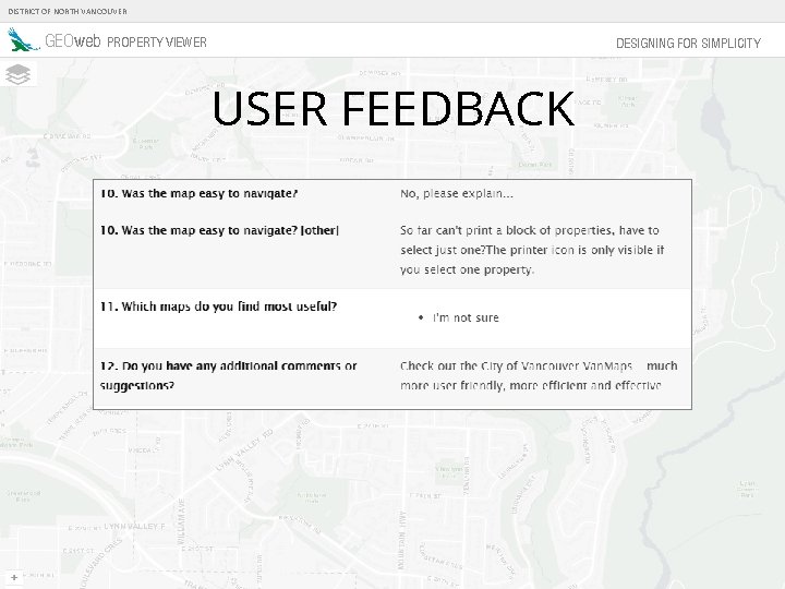 DISTRICT OF NORTH VANCOUVER GEOweb PROPERTY VIEWER DESIGNING FOR SIMPLICITY USER FEEDBACK 