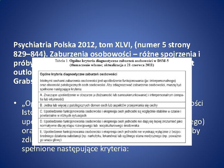 Psychiatria Polska 2012, tom XLVI, (numer 5 strony 829– 844). Zaburzenia osobowości – różne