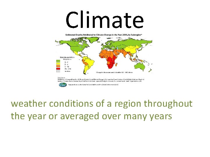 Climate weather conditions of a region throughout the year or averaged over many years