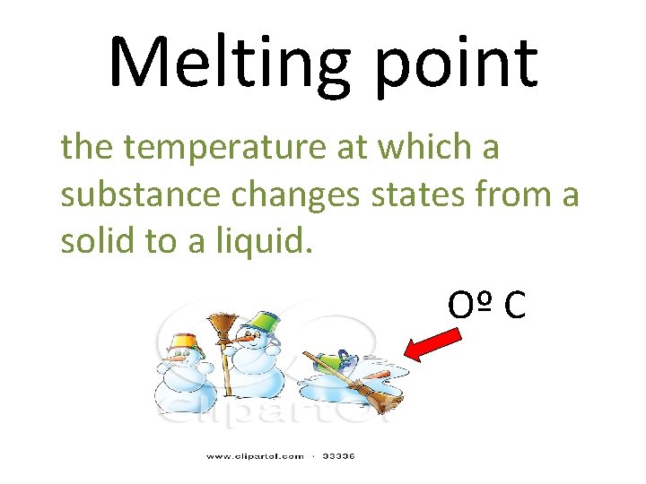 Melting point the temperature at which a substance changes states from a solid to