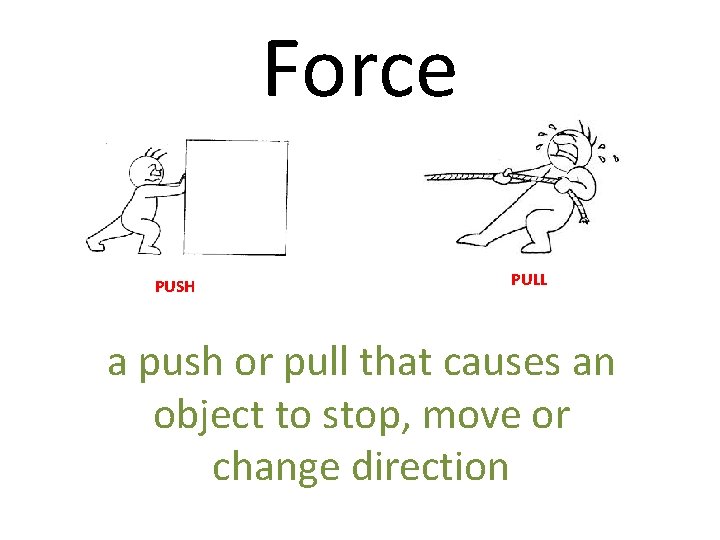 Force PUSH PULL a push or pull that causes an object to stop, move