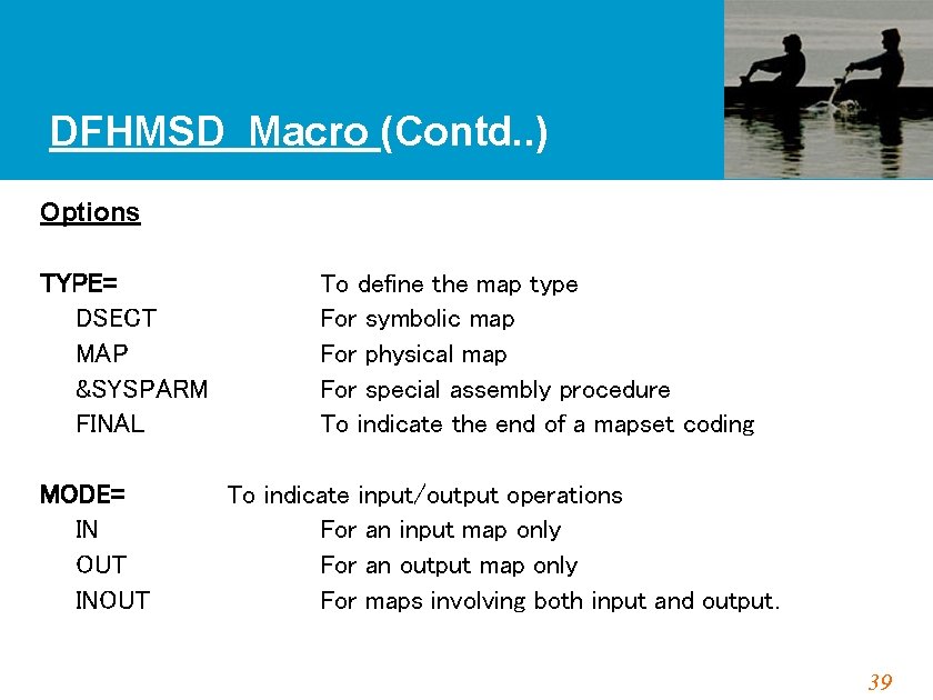 DFHMSD Macro (Contd. . ) Options TYPE= To define the map type DSECT For
