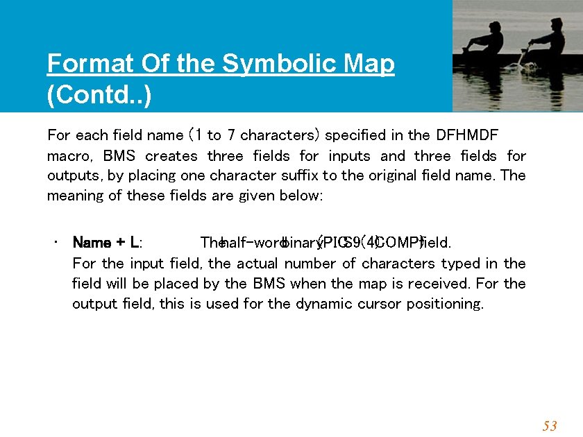 Format Of the Symbolic Map (Contd. . ) For each field name (1 to