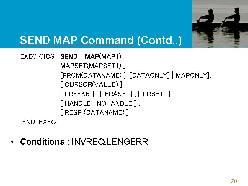 SEND MAP Command (Contd. . ) EXEC CICS SEND MAP(MAP 1) MAPSET(MAPSET 1) ]