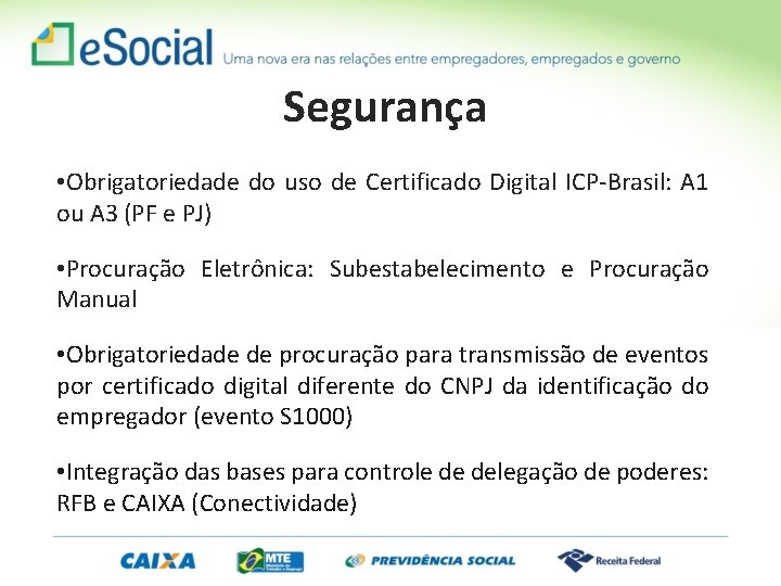 Segurança • Obrigatoriedade do uso de Certificado Digital ICP-Brasil: A 1 ou A 3