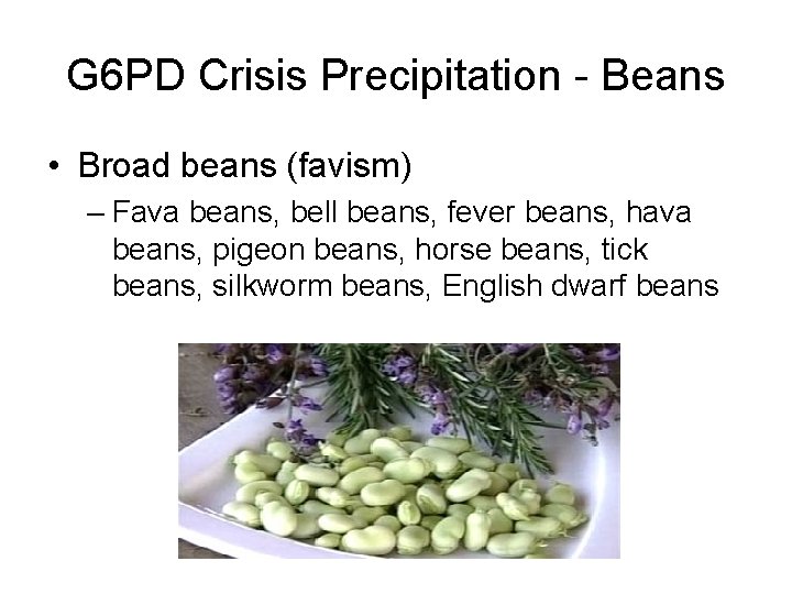 G 6 PD Crisis Precipitation - Beans • Broad beans (favism) – Fava beans,