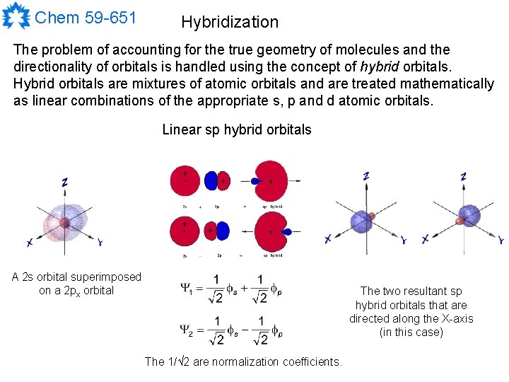 Chem 59 -651 Hybridization The problem of accounting for the true geometry of molecules