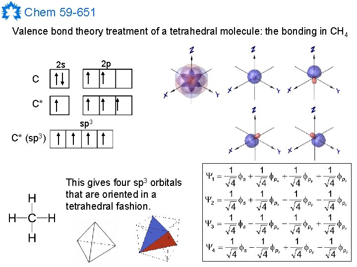 Chem 59 -651 Valence bond theory treatment of a tetrahedral molecule: the bonding in