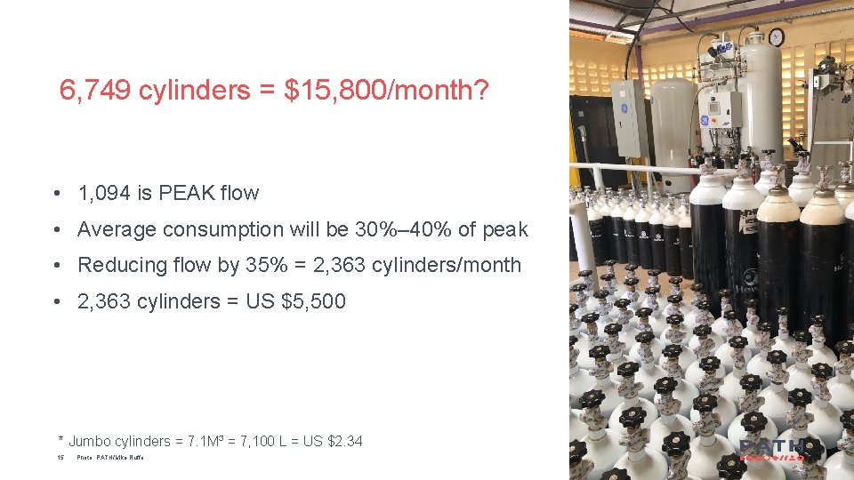 6, 749 cylinders = $15, 800/month? • 1, 094 is PEAK flow • Average