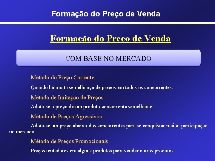 Formação do Preço de Venda COM BASE NO MERCADO Método do Preço Corrente Quando