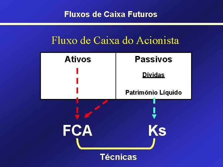 Fluxos de Caixa Futuros Fluxo de Caixa do Acionista Ativos Passivos Dívidas Patrimônio Líquido