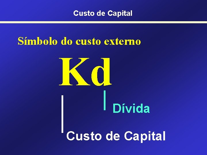 Custo de Capital Símbolo do custo externo Kd Dívida Custo de Capital 
