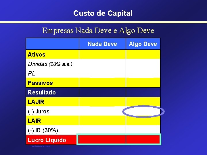 Custo de Capital Empresas Nada Deve e Algo Deve Nada Deve Algo Deve 400