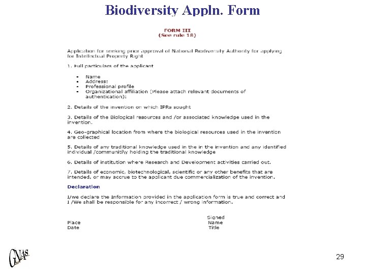 Biodiversity Appln. Form 29 