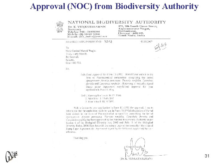 Approval (NOC) from Biodiversity Authority 31 