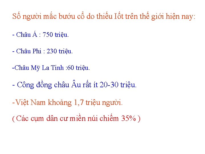 Số người mắc bướu cổ do thiếu Iốt trên thế giới hiện nay: -