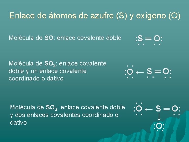 Enlace de átomos de azufre (S) y oxígeno (O) : S ═ O: ˙˙