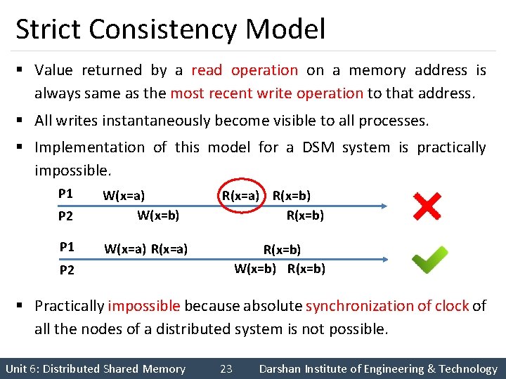 Strict Consistency Model § Value returned by a read operation on a memory address