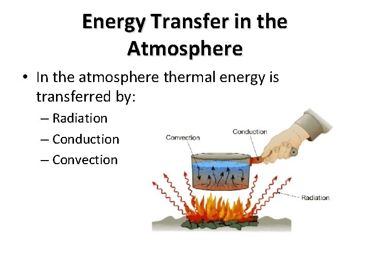 Energy Transfer in the Atmosphere • In the atmosphere thermal energy is transferred by: