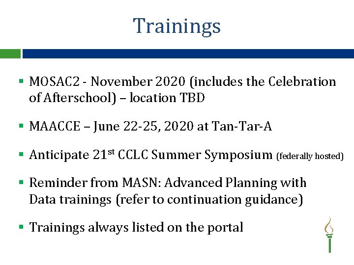 Trainings § MOSAC 2 - November 2020 (includes the Celebration of Afterschool) – location