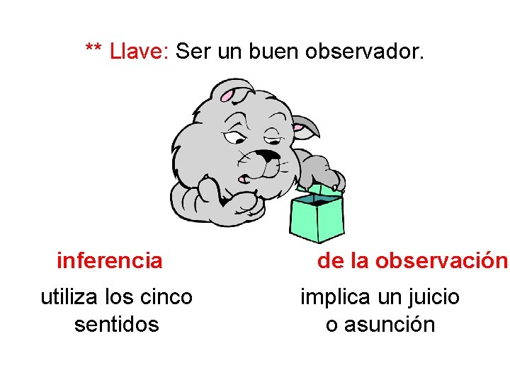 ** Llave: Ser un buen observador. inferencia utiliza los cinco sentidos de la observación