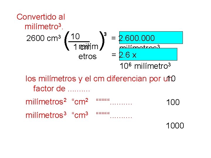 Convertido al milímetro 3. 10 2600 cm 3 ____ milím 1 cm etros (