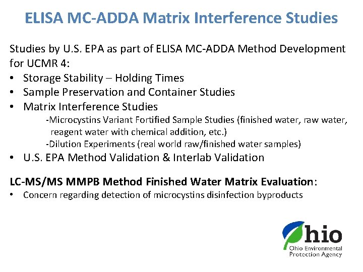 ELISA MC-ADDA Matrix Interference Studies by U. S. EPA as part of ELISA MC-ADDA