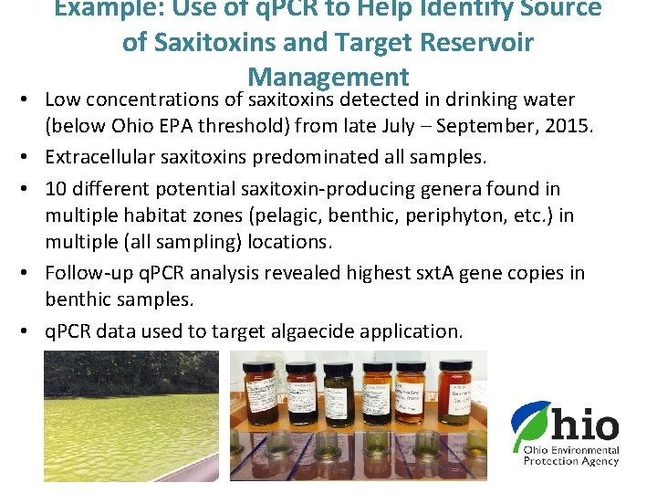 Example: Use of q. PCR to Help Identify Source of Saxitoxins and Target Reservoir