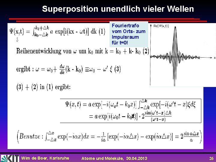 Superposition unendlich vieler Wellen Fouriertrafo vom Orts- zum Impulsraum für t=0! x Wim de