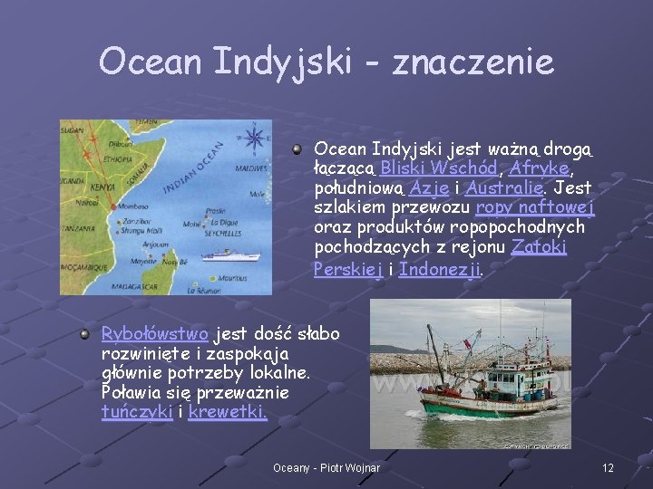 Ocean Indyjski - znaczenie Ocean Indyjski jest ważną drogą łączącą Bliski Wschód, Afrykę, południową